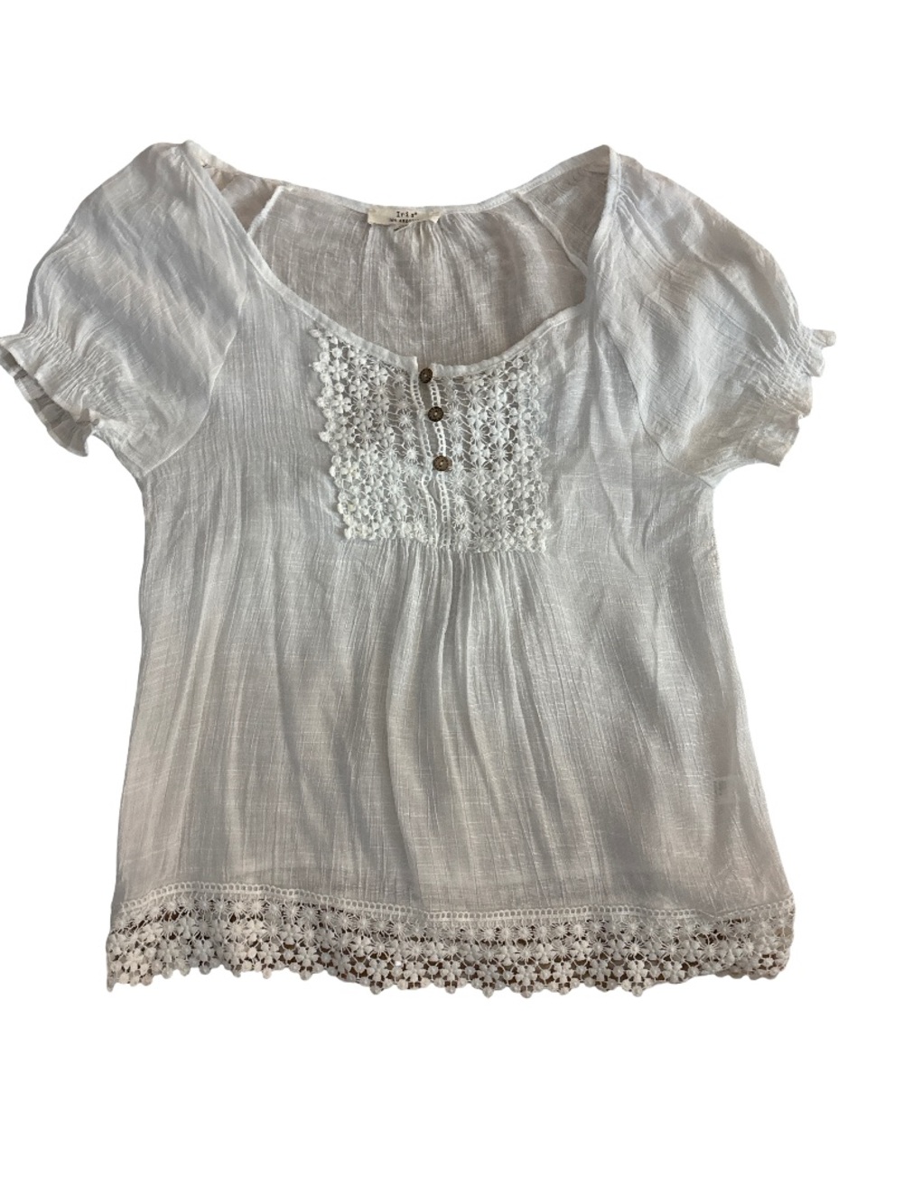 iris White Crochet-Trim Scoop Neck Blouse